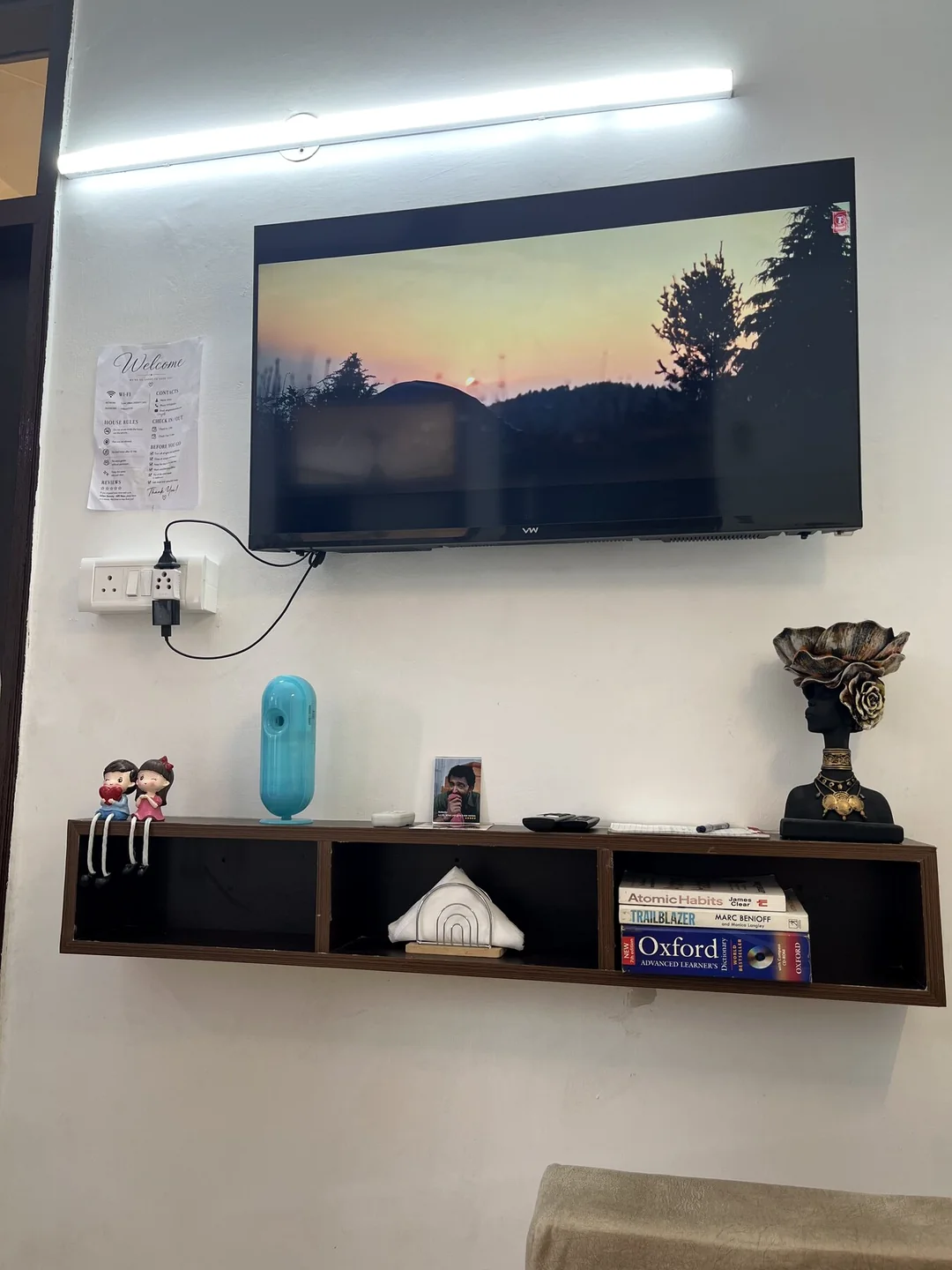 Large smart television and curated display shelf